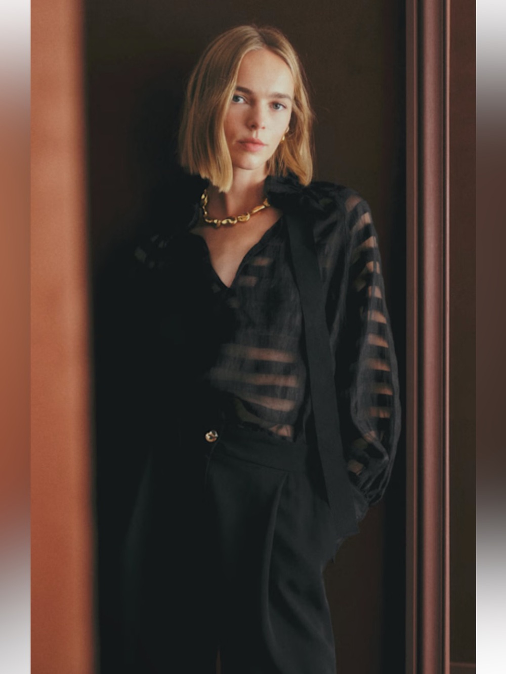 Sezane Hillis Shirt Black With Sheer Stripes - Size 4